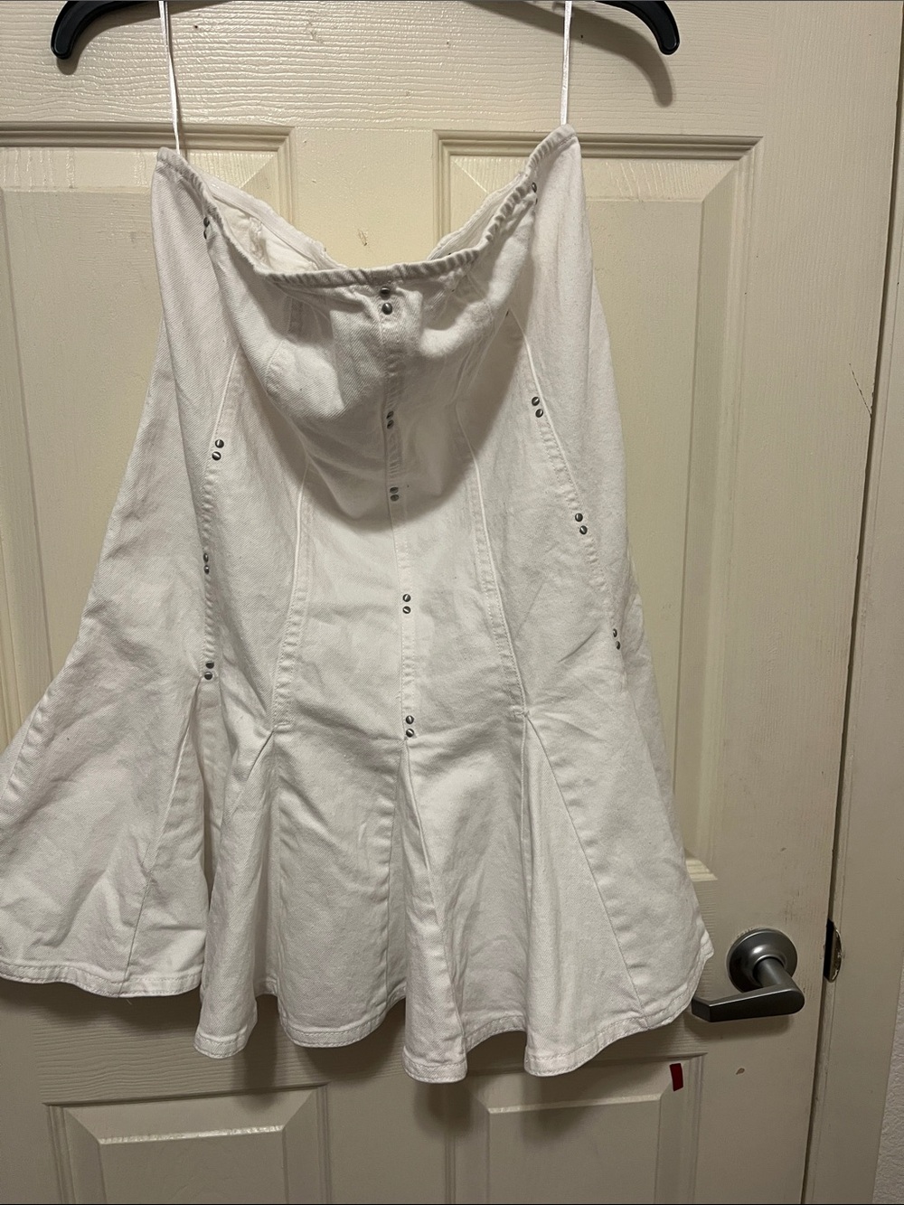 Wild Fable White Stud-Accent Flared Strapless Denim Dress